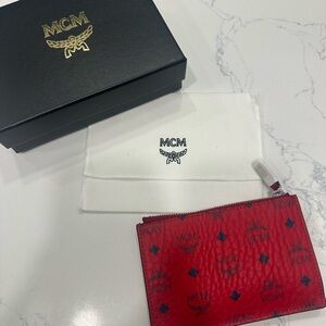 MCM Red Leather Zip Pouch